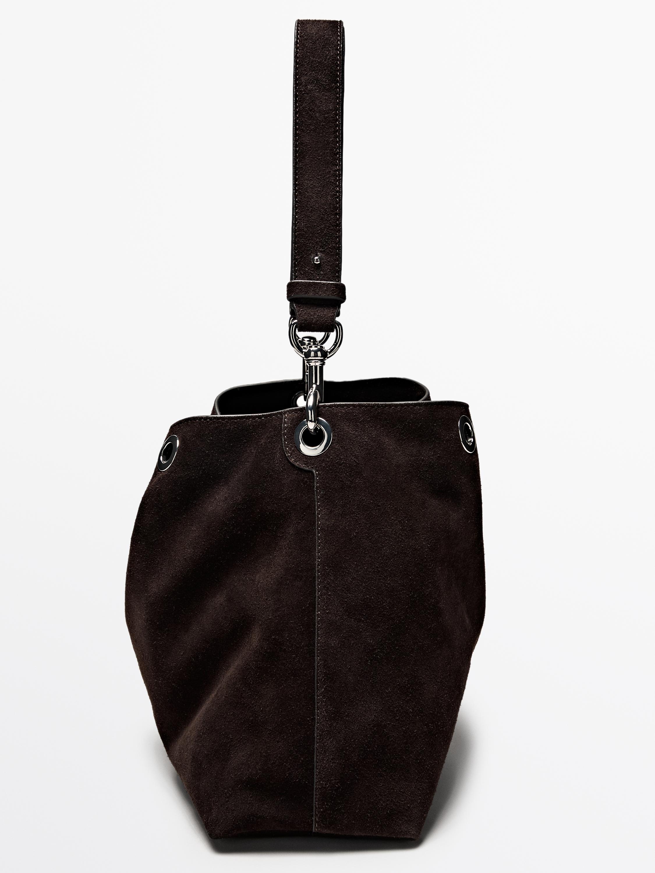 Split suede leather bag with eyelets